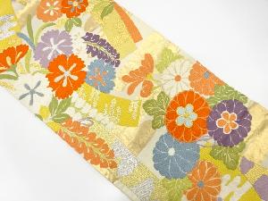 短冊に花模様織り出し 袋帯